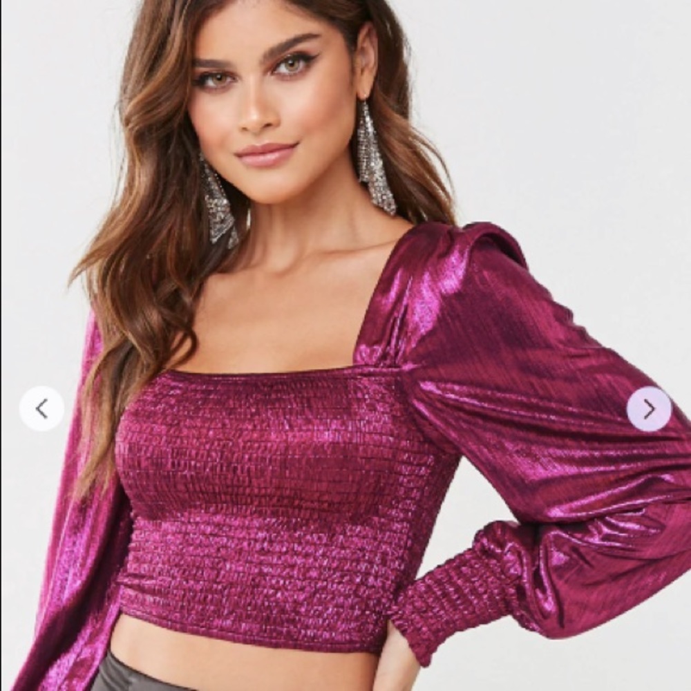 Forever 21 Metallic Smocked Crop Top
